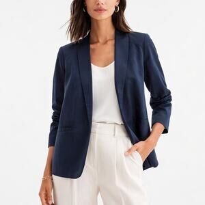 Eileen Fisher Polished Ramie Blazer Navy Womens 14 Lined Shawl Lapel Formal